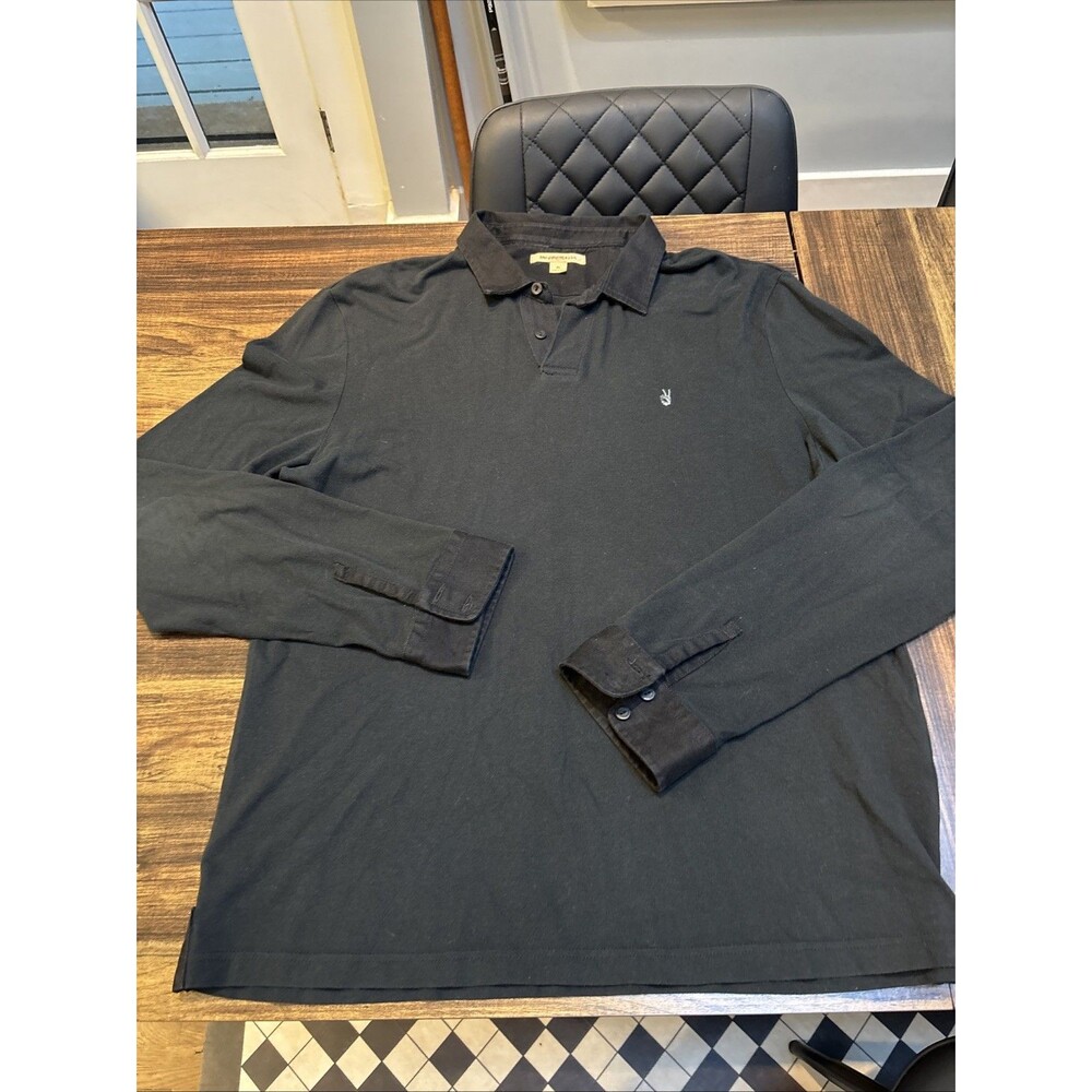 John Varvatos XL Black Long Sleeve Embroidered Peace Sign Polo Shirt Men